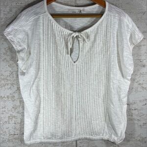 PRANA Ivory Short Sleeve Pleated Peasant Top Organic Cotton Blend Size Small